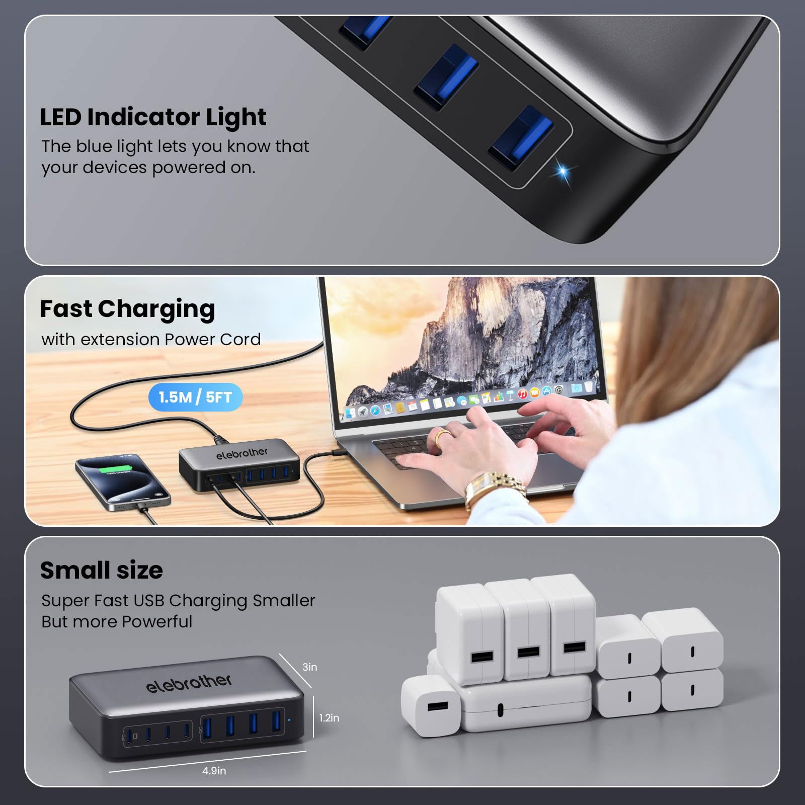 200W GaN III 8-Port Fast Charging Station Hub