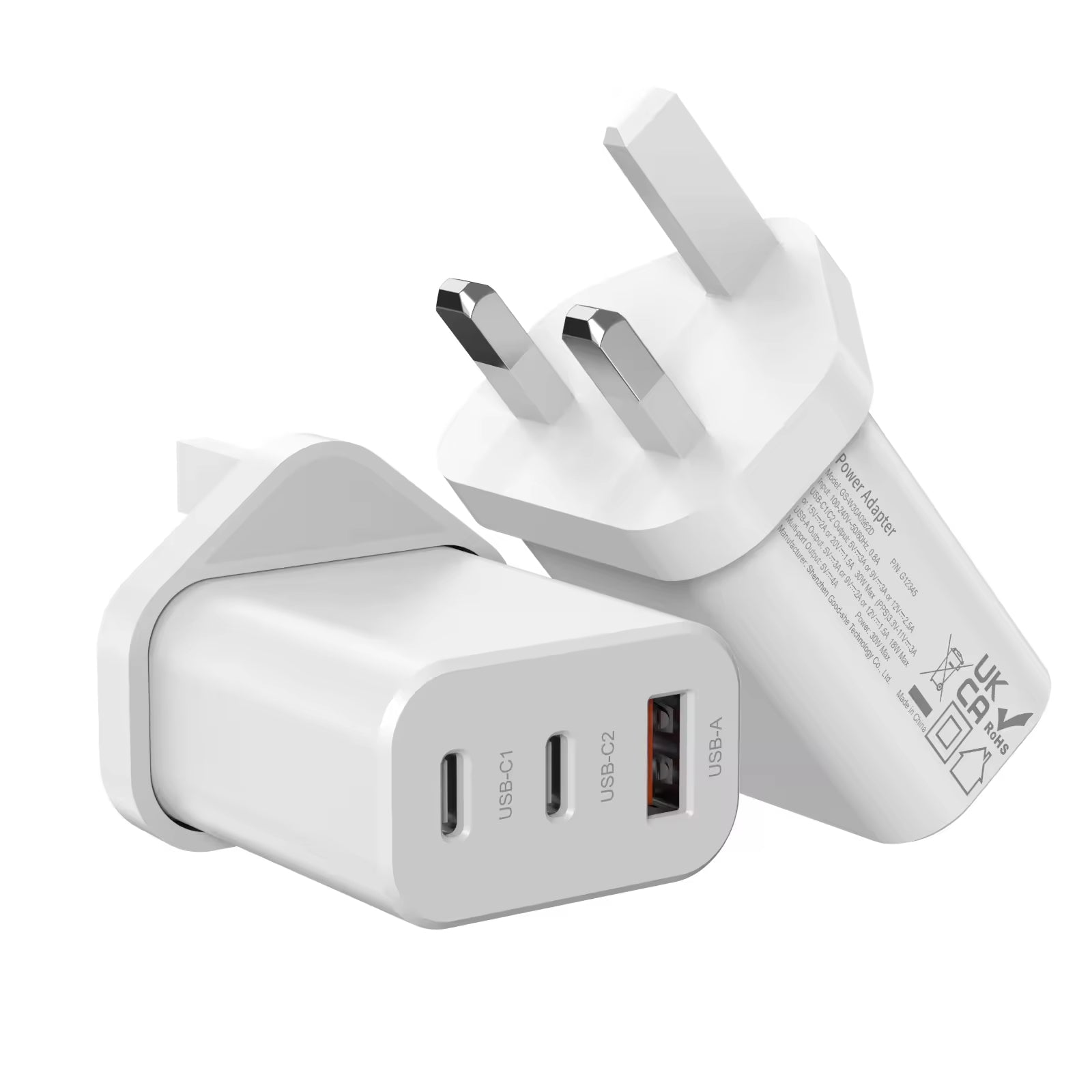 30W GaN PD USB 2C1A Charger - UK Plug