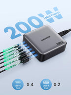 elebrother 200W-GaN-III-6-Port-Fast-Charging-Station-Hub