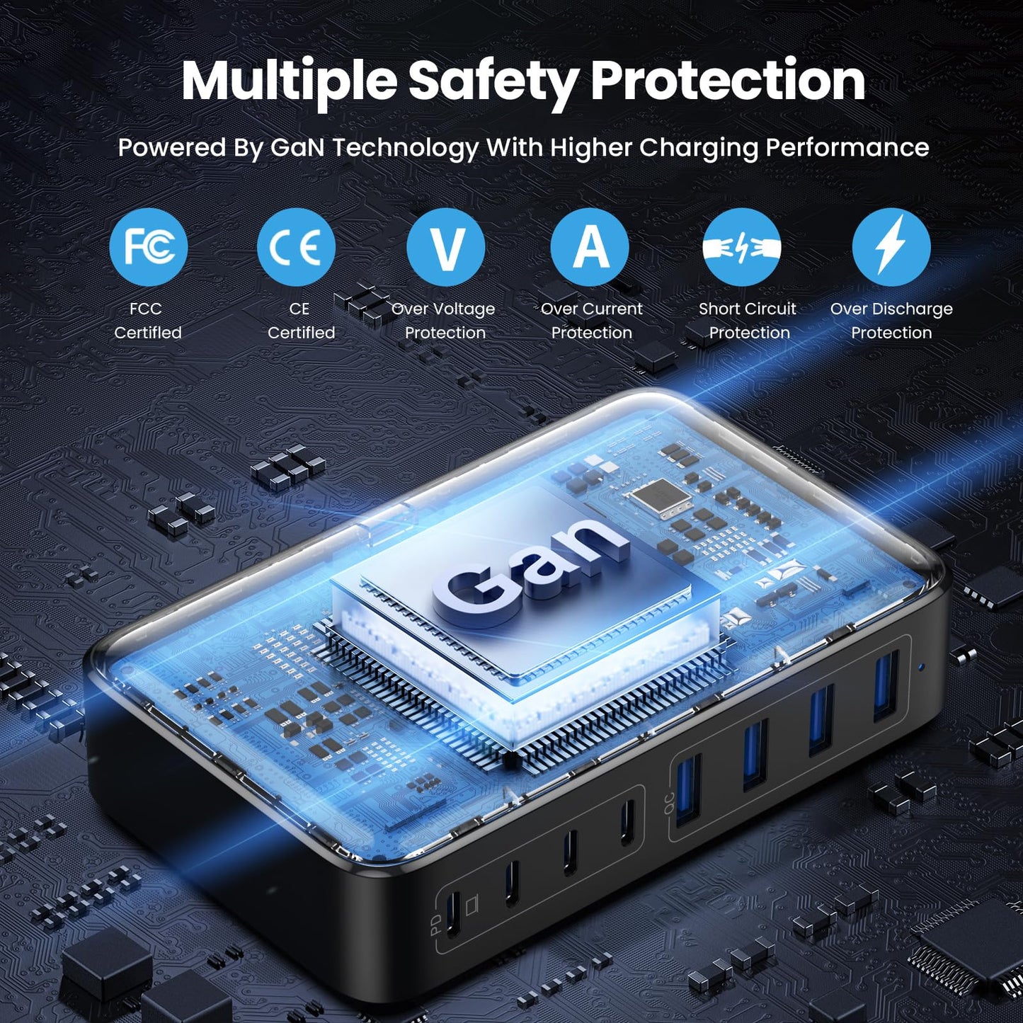 200W GaN III 8-Port Fast Charging Station Hub