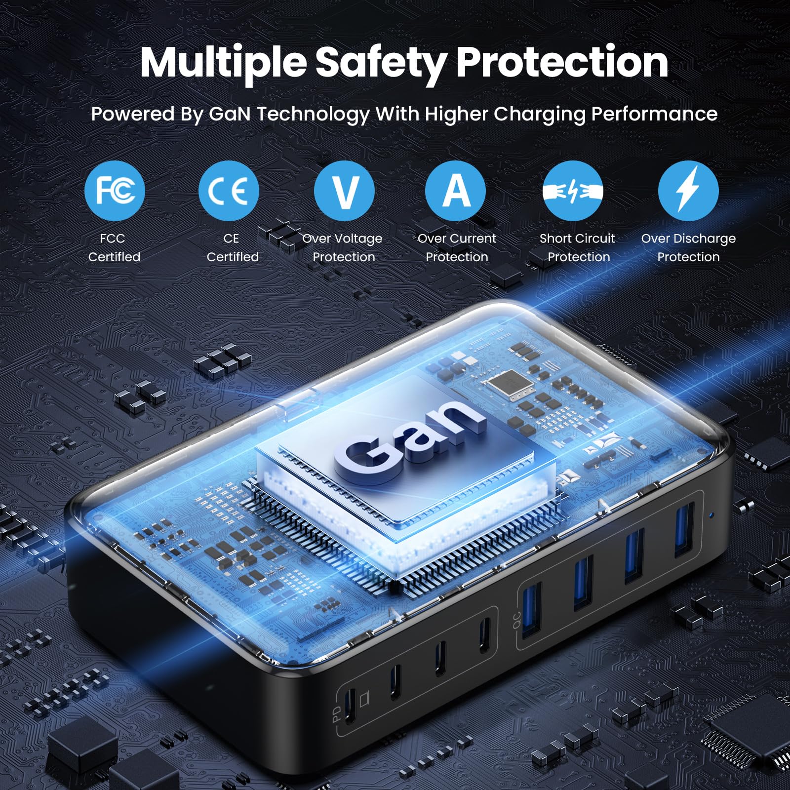 200W GaN III 8-Port Fast Charging Station Hub