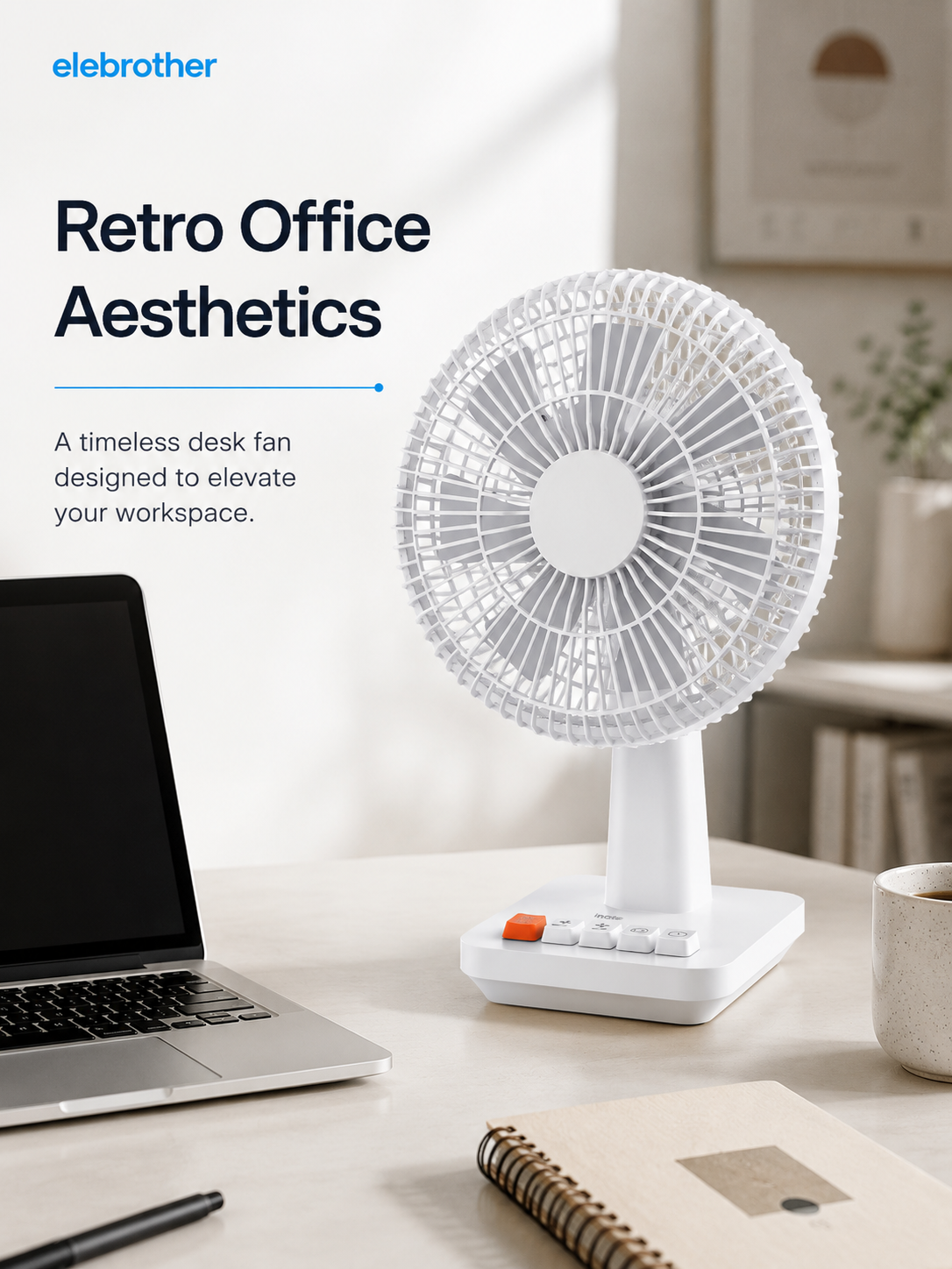 Retro Desk Fan with 90° Auto Oscillation
