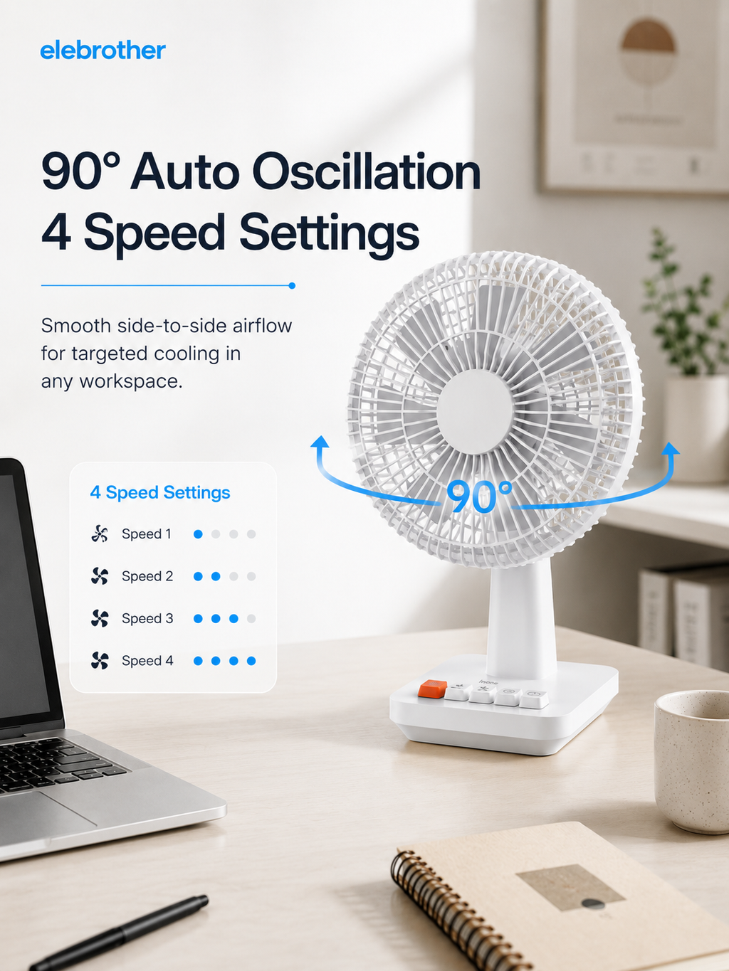 Retro Desk Fan with 90° Auto Oscillation