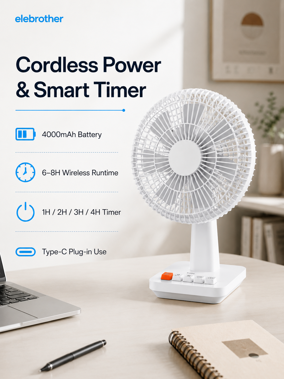 Retro Desk Fan with 90° Auto Oscillation
