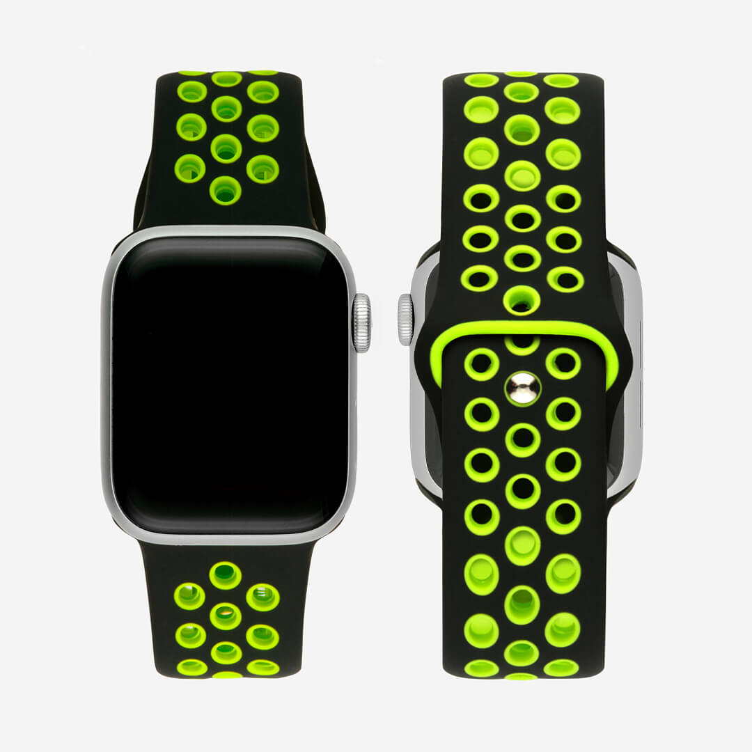 Silicone Sports Apple Watch Band - Black/Lime