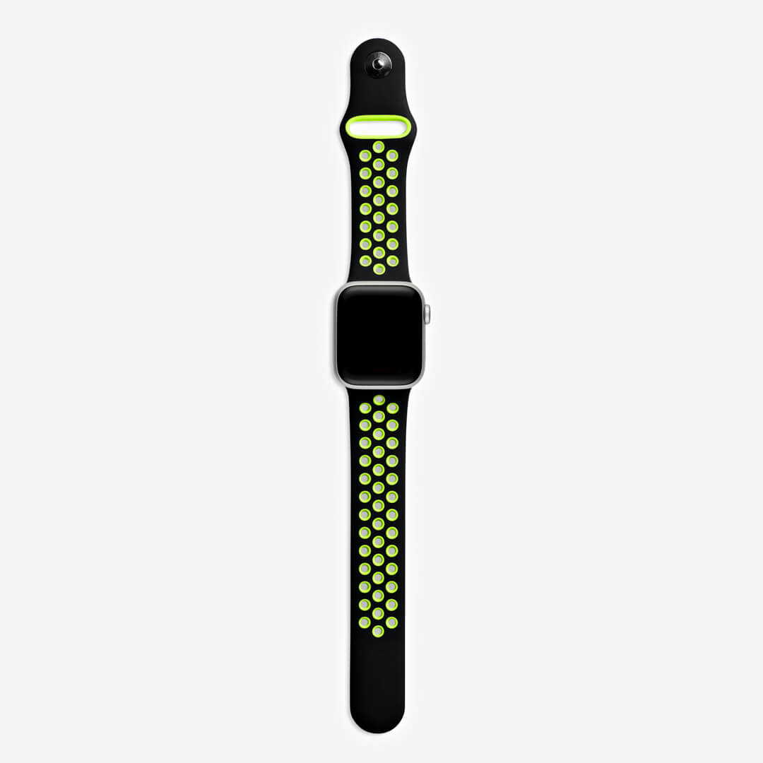 Silicone Sports Apple Watch Band - Black/Lime