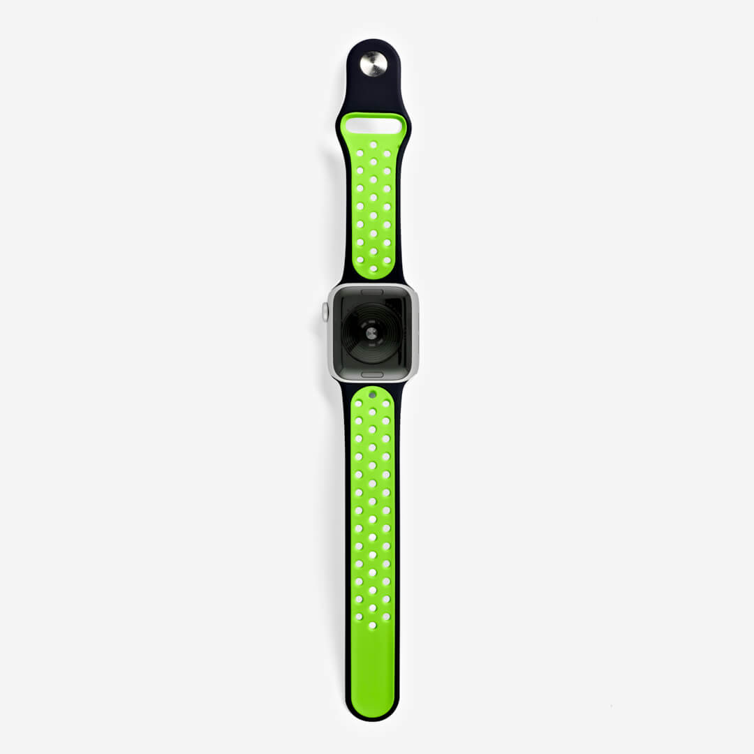 Silicone Sports Apple Watch Band - Black/Lime