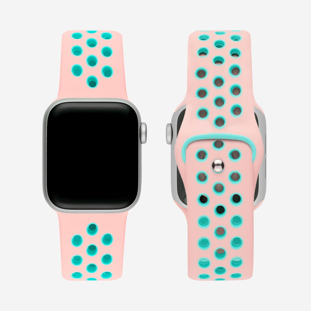 Silicone Sports Apple Watch Band - Pink/Mint