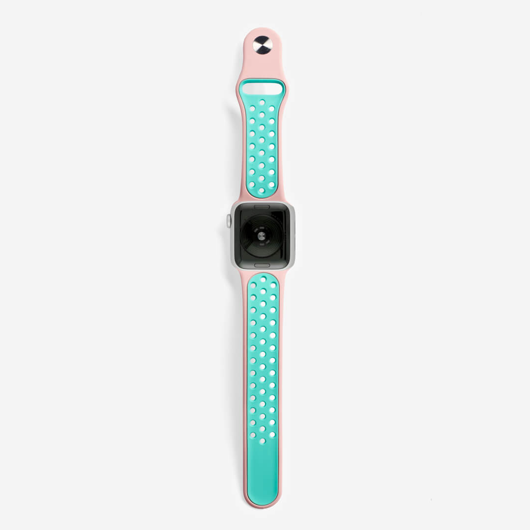 Silicone Sports Apple Watch Band - Pink/Mint