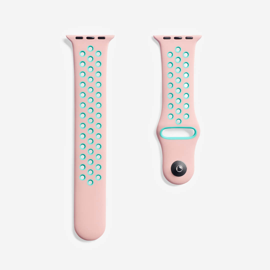 Silicone Sports Apple Watch Band - Pink/Mint