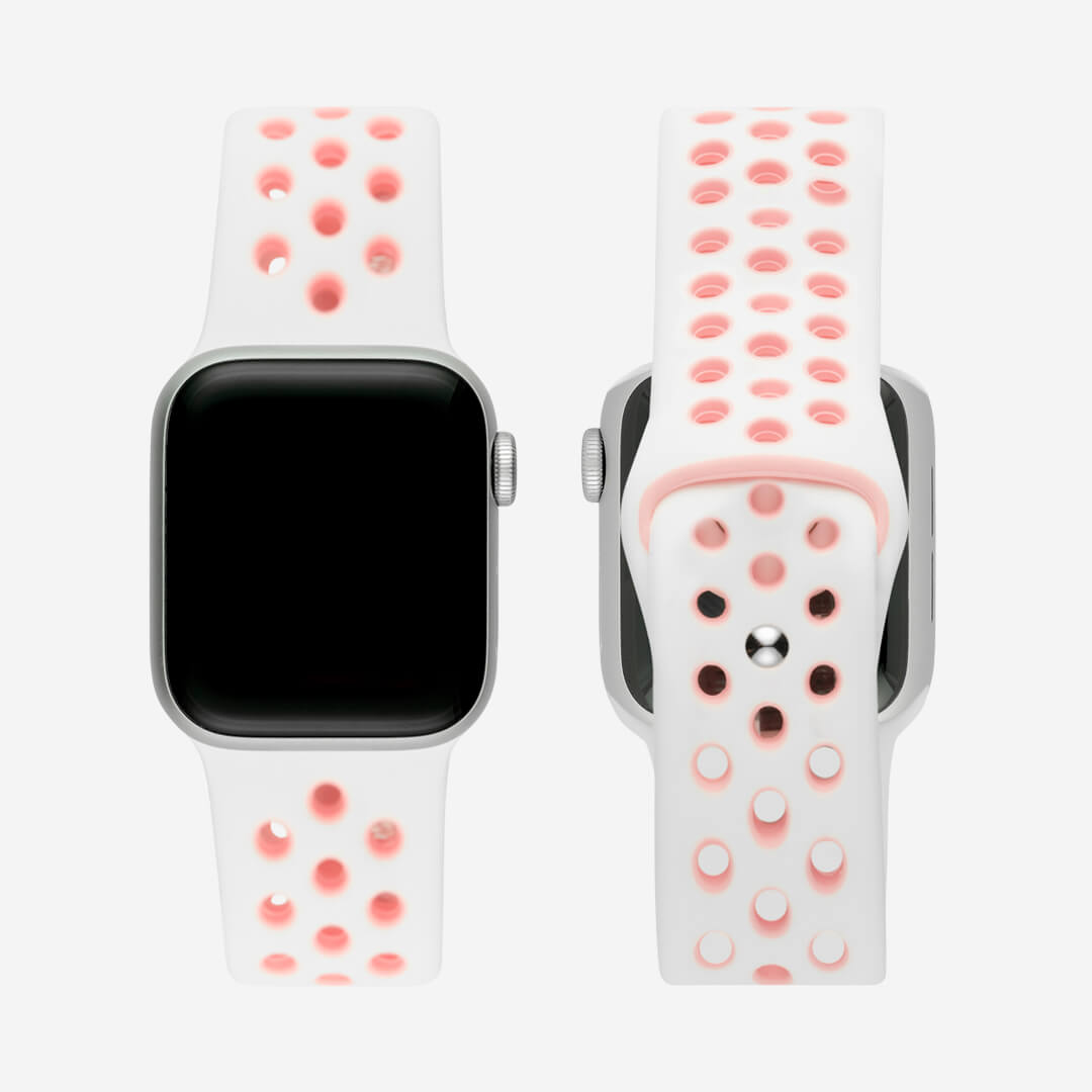 Silicone Sports Apple Watch Band - White/Bubblegum Pink