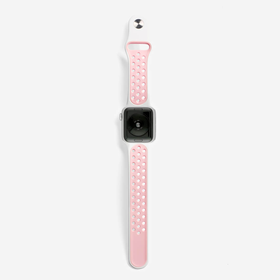 Silicone Sports Apple Watch Band - White/Bubblegum Pink