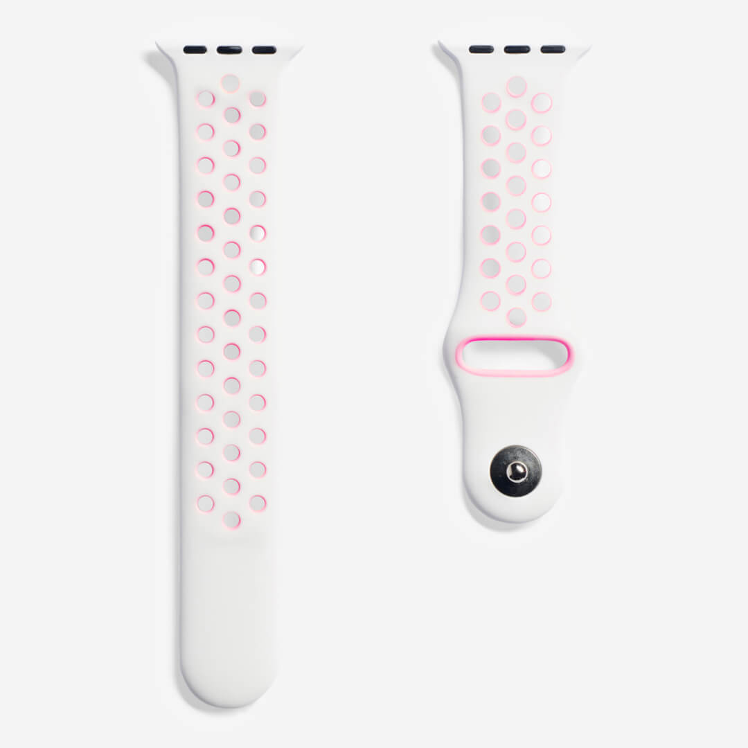 Silicone Sports Apple Watch Band - White/Bubblegum Pink