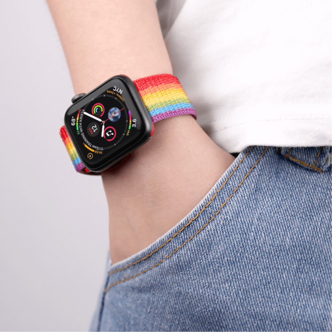 Striped Sport Loop Apple Watch Band - Deep Rainbow