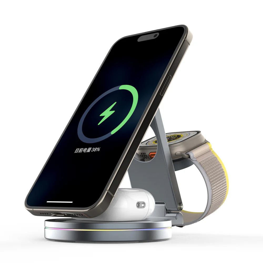 Qi2 3-in-1 Aluminum Alloy  Wireless Charger Dock